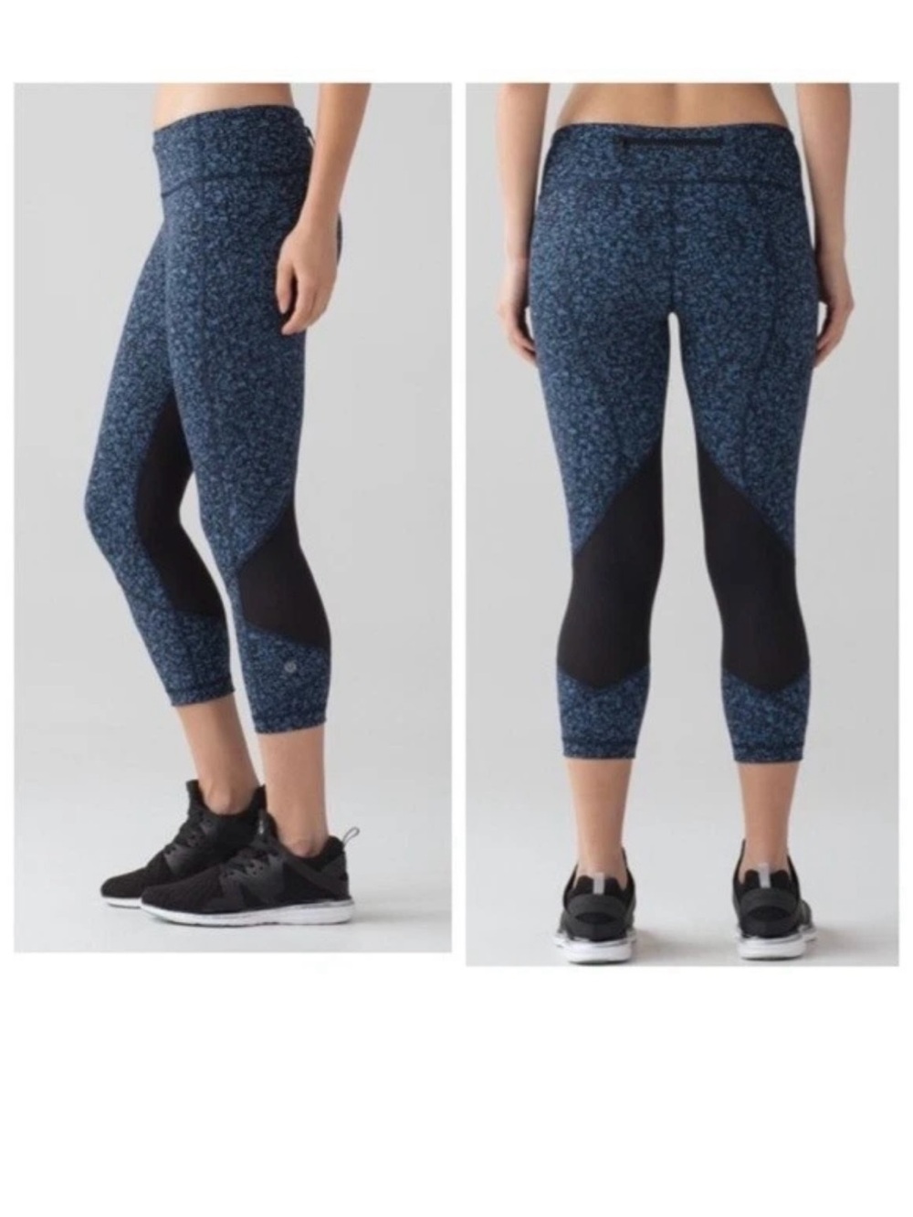 lululemon athletica Navy Blue Patterned Cropped Leggings with Black Mesh